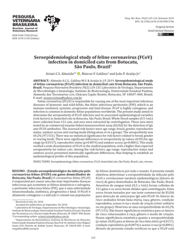 (Fcov) Infection in Domiciled Cats from Botucatu, São Paulo, Brazil1 Ariani C.S