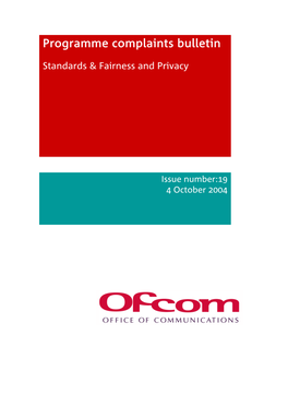 Programme Complaints Bulletin Standard & Fairness
