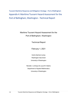 Maritime Tsunami Hazard Assessment for the Port of Bellingham, Washington - Technical Report