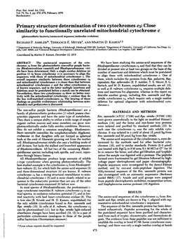 Close Similarity to Functionally Unrelated Mitochondrial Cytochrome C (Photosynthetic Bacteria/Amino-Acid Sequence/Molecular Evolution) RICHARD P