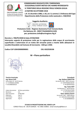 Mmissario Delegato Per L’Emergenza Eccezionali Eventi Meteo Che Hanno Interessato Il Territorio Della Regione Friuli Venezia Giulia a Partire Da Ottobre 2018 L.R