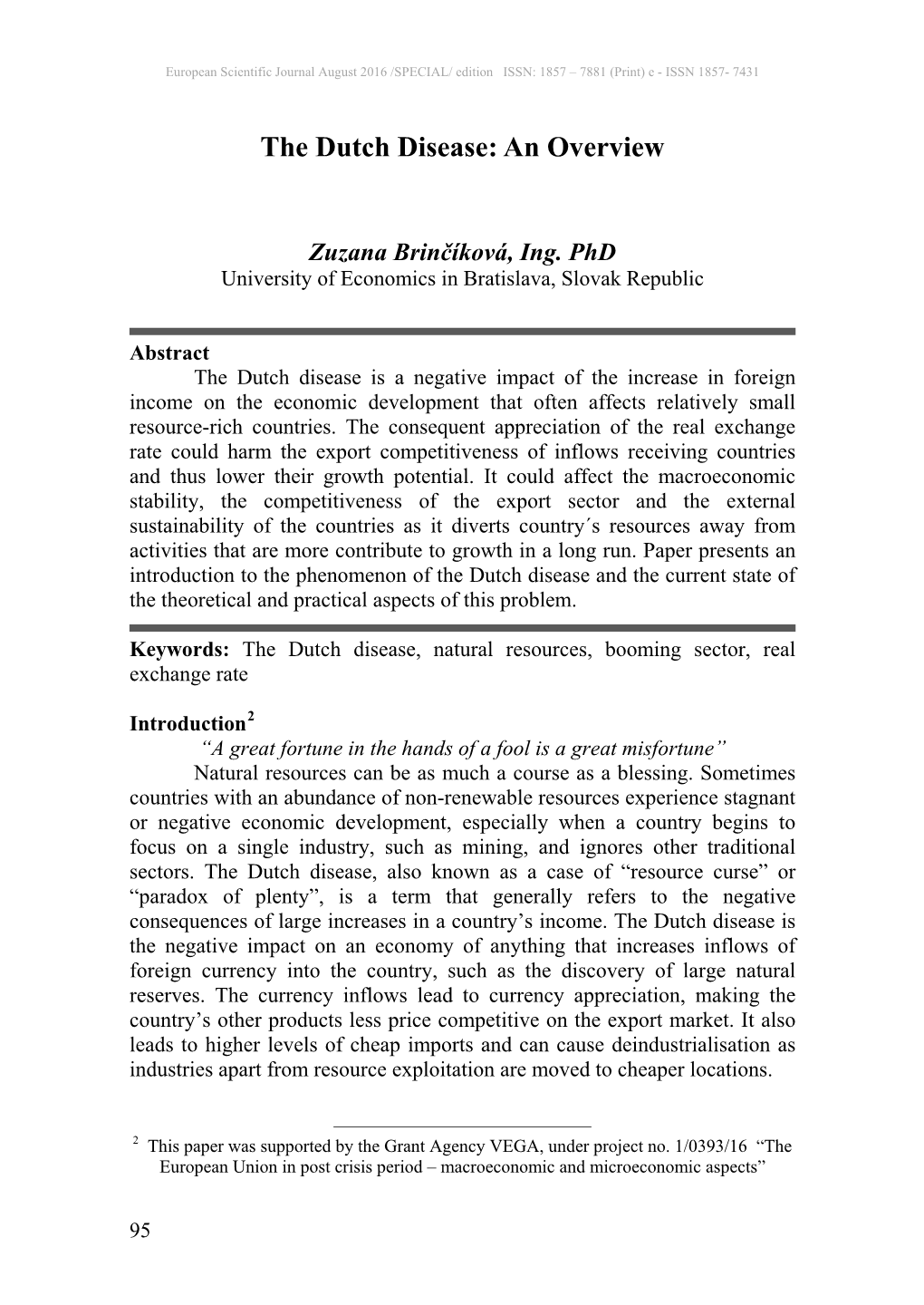 The Dutch Disease: an Overview