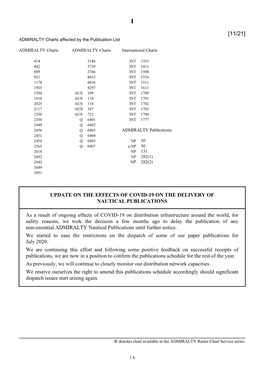 Update on the Effects of Covid-19 on the Delivery of Nautical Publications