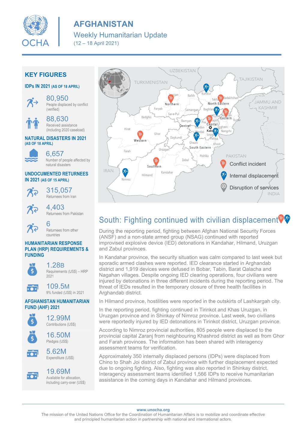 AFGHANISTAN South: Fighting Continued with Civilian Displacement