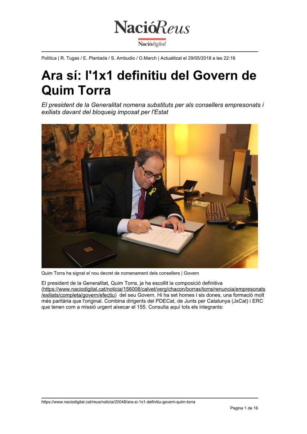 Ara Sí: L'1x1 Definitiu Del Govern De Quim Torra