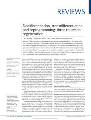 Dedifferentiation, Transdifferentiation and Reprogramming: Three Routes to Regeneration