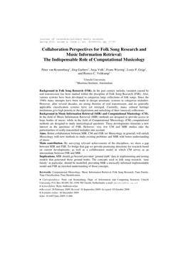 Collaboration Perspectives for Folk Song Research and Music Information Retrieval: the Indispensable Role of Computational Musicology