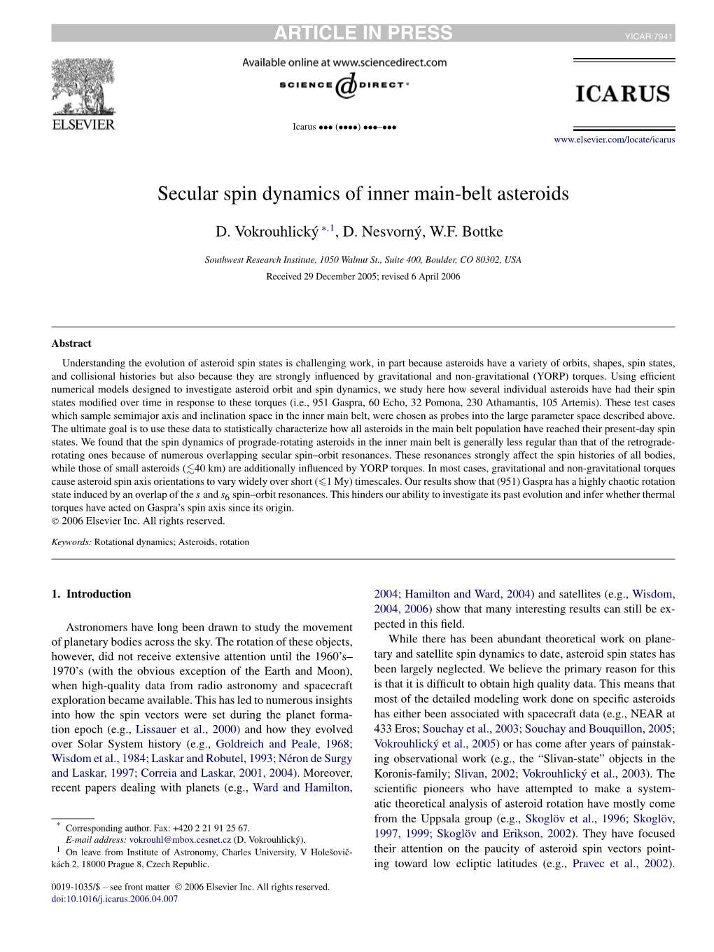 Secular Spin Dynamics of Inner Main-Belt Asteroids