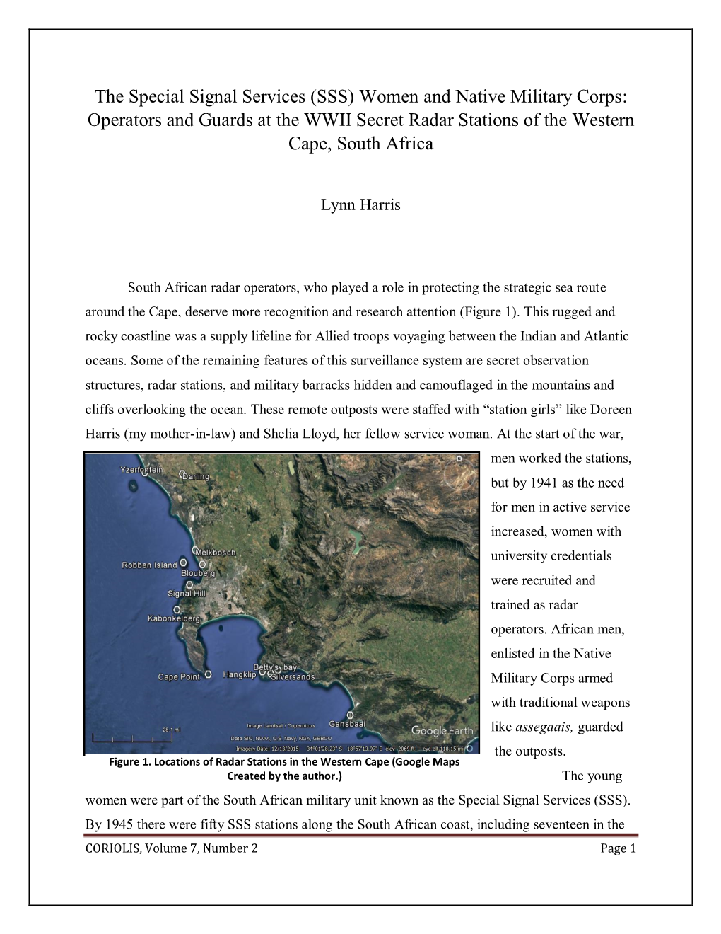 SSS) Women and Native Military Corps: Operators and Guards at the WWII Secret Radar Stations of the Western Cape, South Africa