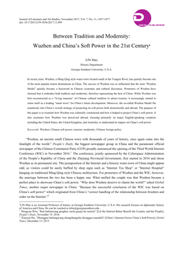 Between Tradition and Modernity: Wuzhen and China's Soft Power in the 21St Century