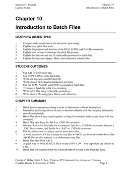 Chapter 10 Introduction to Batch Files