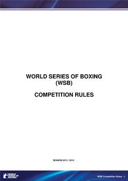 World Series of Boxing (Wsb) Competition Rules