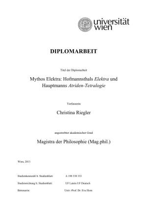 Hofmannsthals Elektra Und Hauptmanns Atriden-Tetralogie