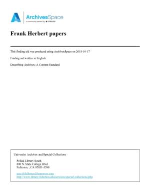 Frank Herbert Papers Finding