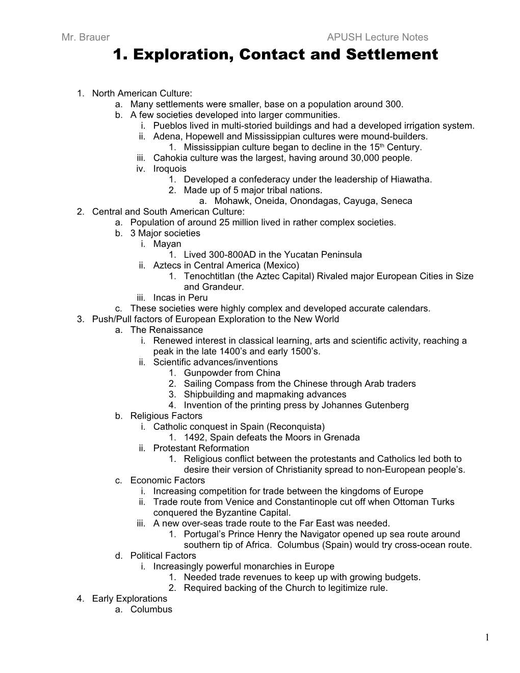 1. Exploration, Contact and Settlement