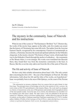 The Mystery in the Community. Isaac of Nineveh and His Instructions