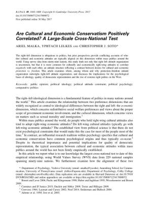 Are Cultural and Economic Conservatism Positively Correlated? a Large-Scale Cross-National Test