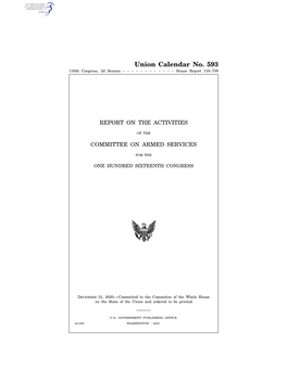 Union Calendar No. 593 116Th Congress, 2D Session – – – – – – – – – – – – House Report 116–709