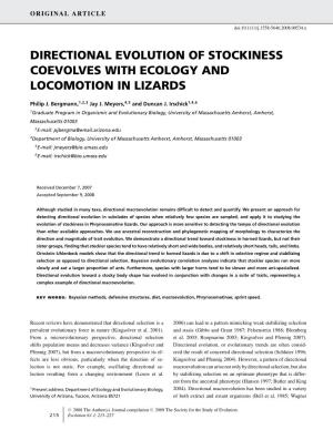 Directional Evolution of Stockiness Coevolves with Ecology and Locomotion in Lizards