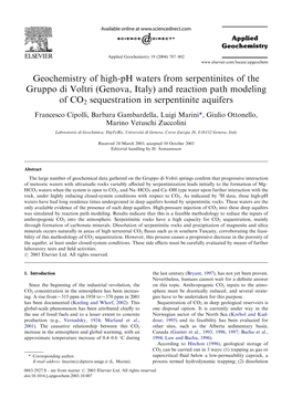 Geochemistry of High-Ph Waters from Serpentinites of the Gruppo Di Voltri