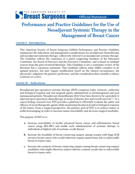 Performance and Practice Guidelines for the Use of Neoadjuvant Systemic Therapy in the Management of Breast Cancer