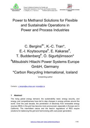 Power to Methanol Solutions for Flexible and Sustainable Operations in Power and Process Industries