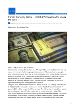 Iranian Currency Crisis — Catch-22 Situations for Iran & the West