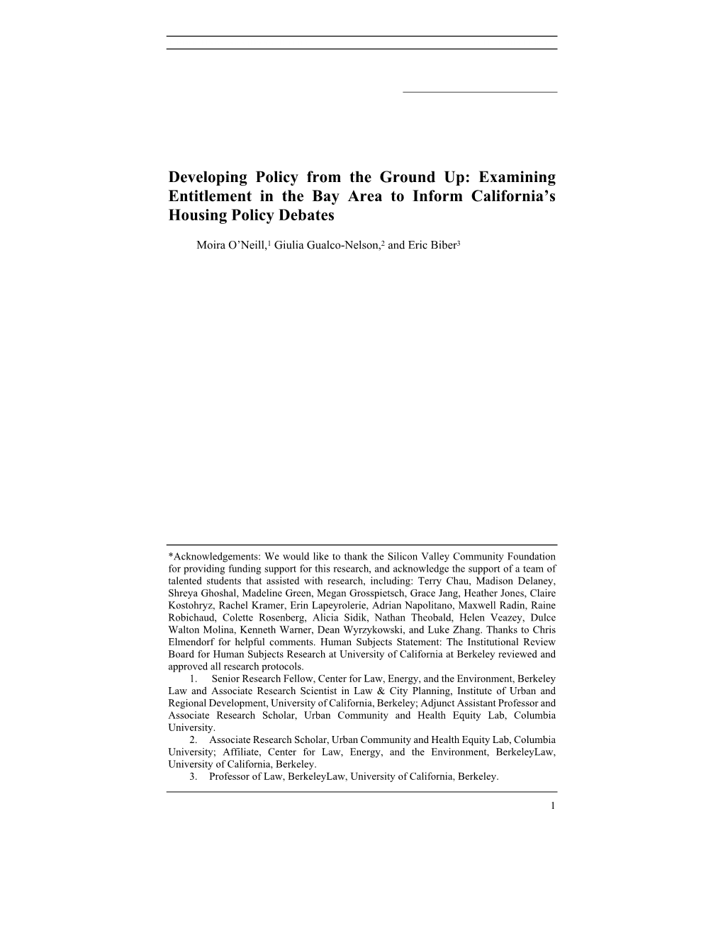 Developing Policy from the Ground Up: Examining Entitlement in the Bay Area to Inform California's Housing Policy Debates