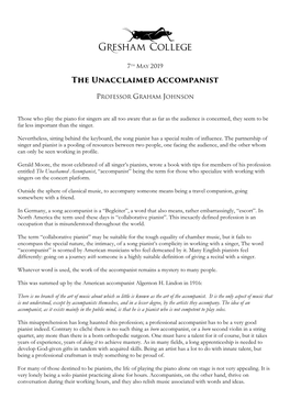 The Unacclaimed Accompanist