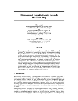 Hippocampal Contributions to Control: the Third Way