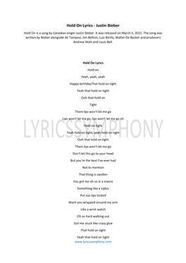 Hold on Lyrics - Justin Bieber