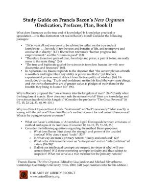 Study Guide on Francis Bacon's New Organon (Dedication, Prefaces, Plan, Book I)