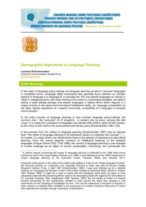 Demographic Imperatives in Language Planning