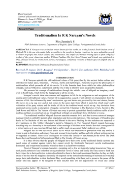Traditionalism in R K Narayan's Novels