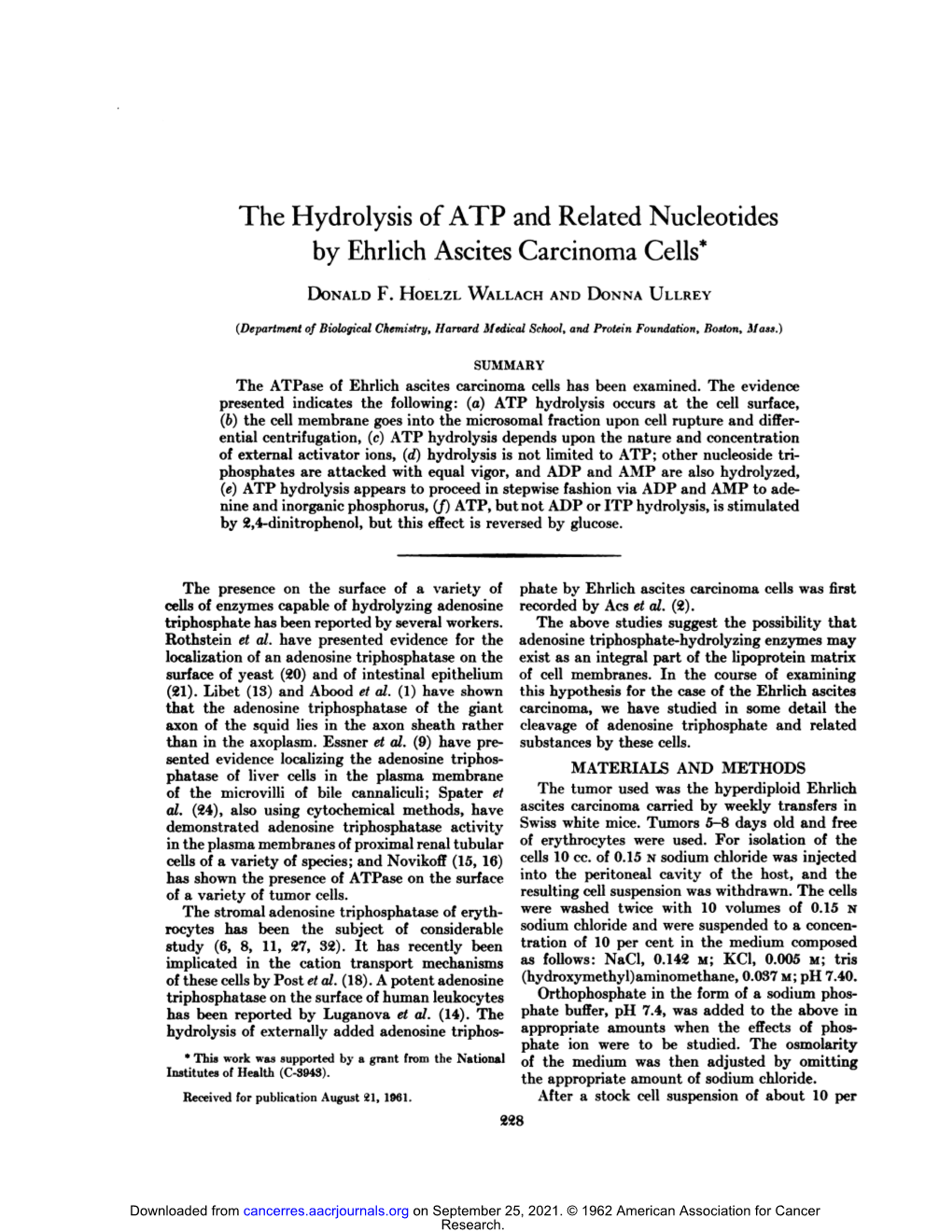 The Hydrolysis of ATP and Related Nucleotides by Ehrlich Ascites Carcinoma Cells*