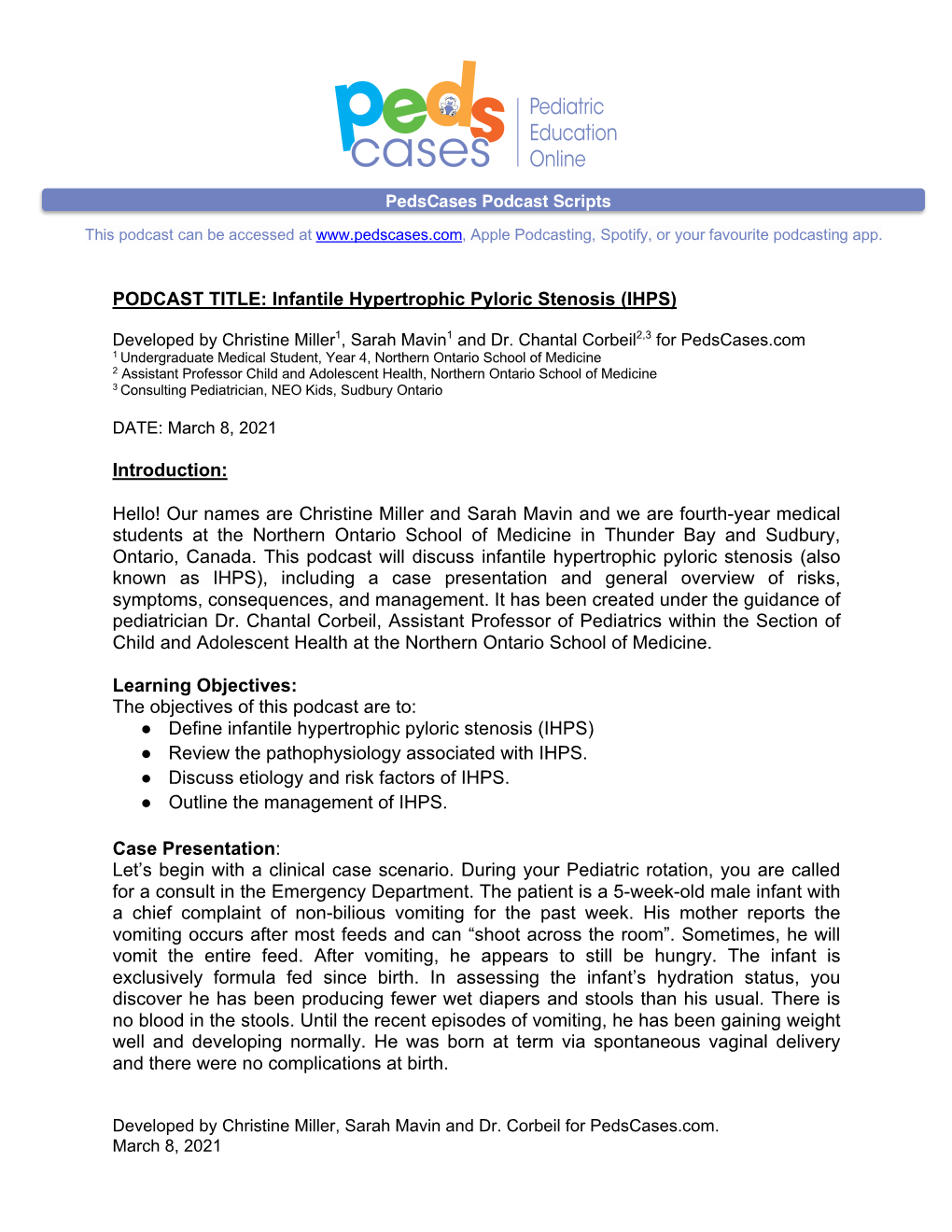 Infantile Hypertrophic Pyloric Stenosis (IHPS)