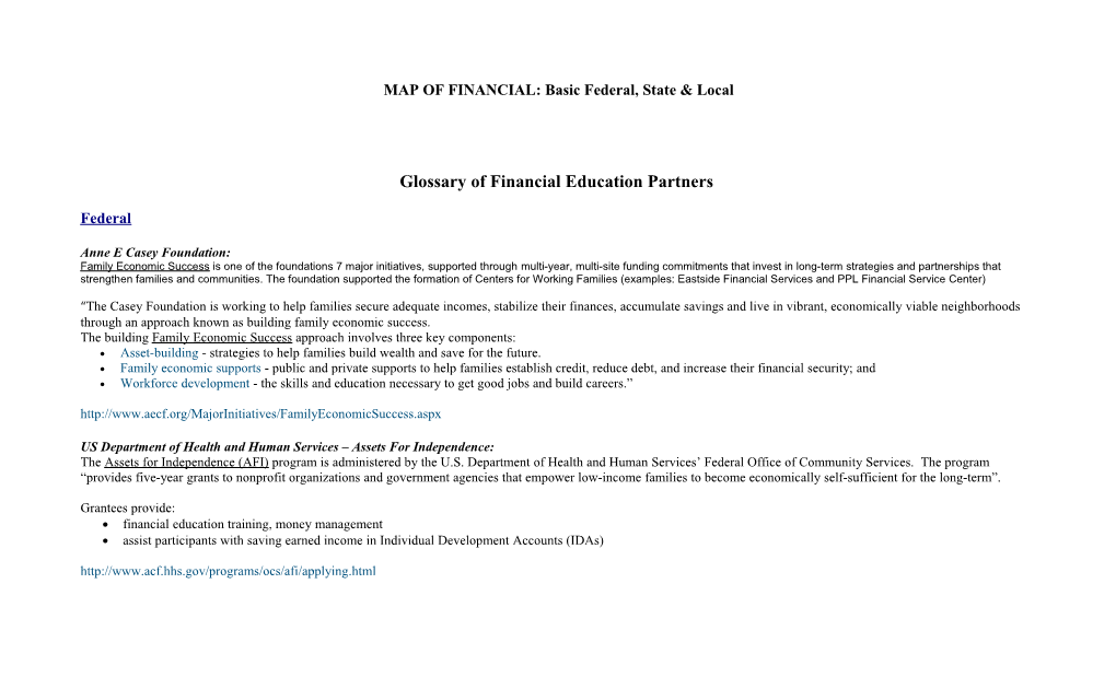 MAP OF FINANCIAL: Basic Federal, State & Local