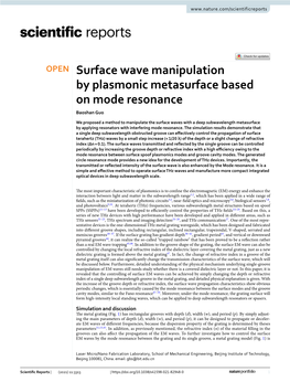 Surface Wave Manipulation by Plasmonic Metasurface Based on Mode Resonance Baoshan Guo