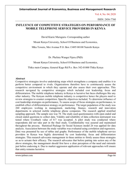 Influence of Competitive Strategies on Performance of Mobile Telephone Service Providers in Kenya