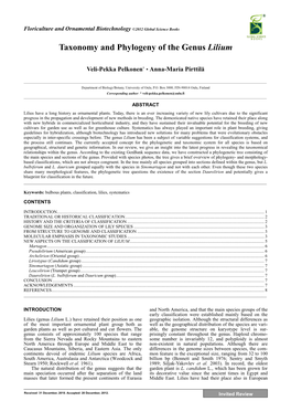 Taxonomy and Phylogeny of the Genus Lilium