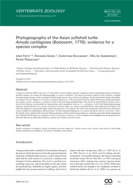 Phylogeography of the Asian Softshell Turtle Amyda Cartilaginea (Boddaert, 1770): Evidence for a Species Complex