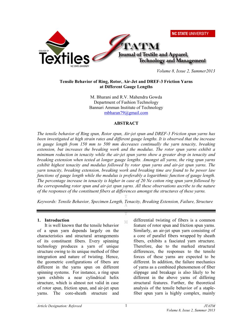Tensile Behavior of Ring, Rotor, Air-Jet and DREF-3 Friction Yarns at Different Gauge Lengths