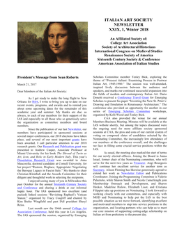 ITALIAN ART SOCIETY NEWSLETTER XXIX, 1, Winter 2018