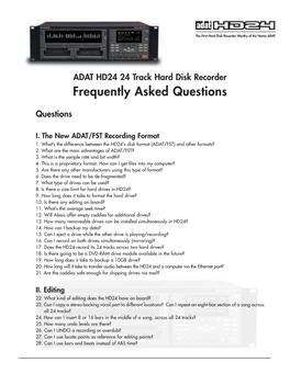 ADAT HD24 24 Track Hard Disk Recorder Frequently Asked Questions