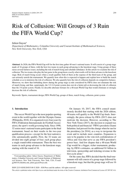 Risk of Collusion: Will Groups of 3 Ruin the FIFA World Cup?