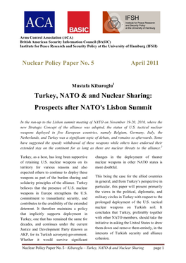 Turkey, NATO & and Nuclear Sharing: Prospects After NATO's Lisbon