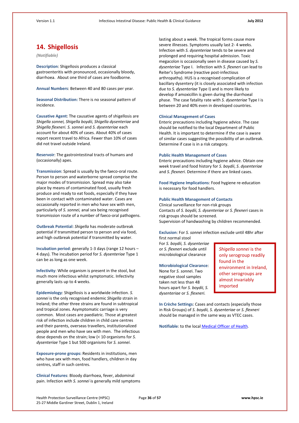 14. Shigellosis Infection with S