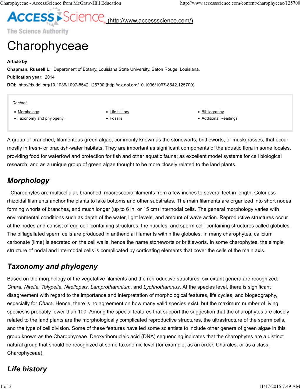 Morphology Taxonomy and Phylogeny Life History