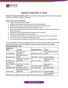 Highest Waterfalls in India