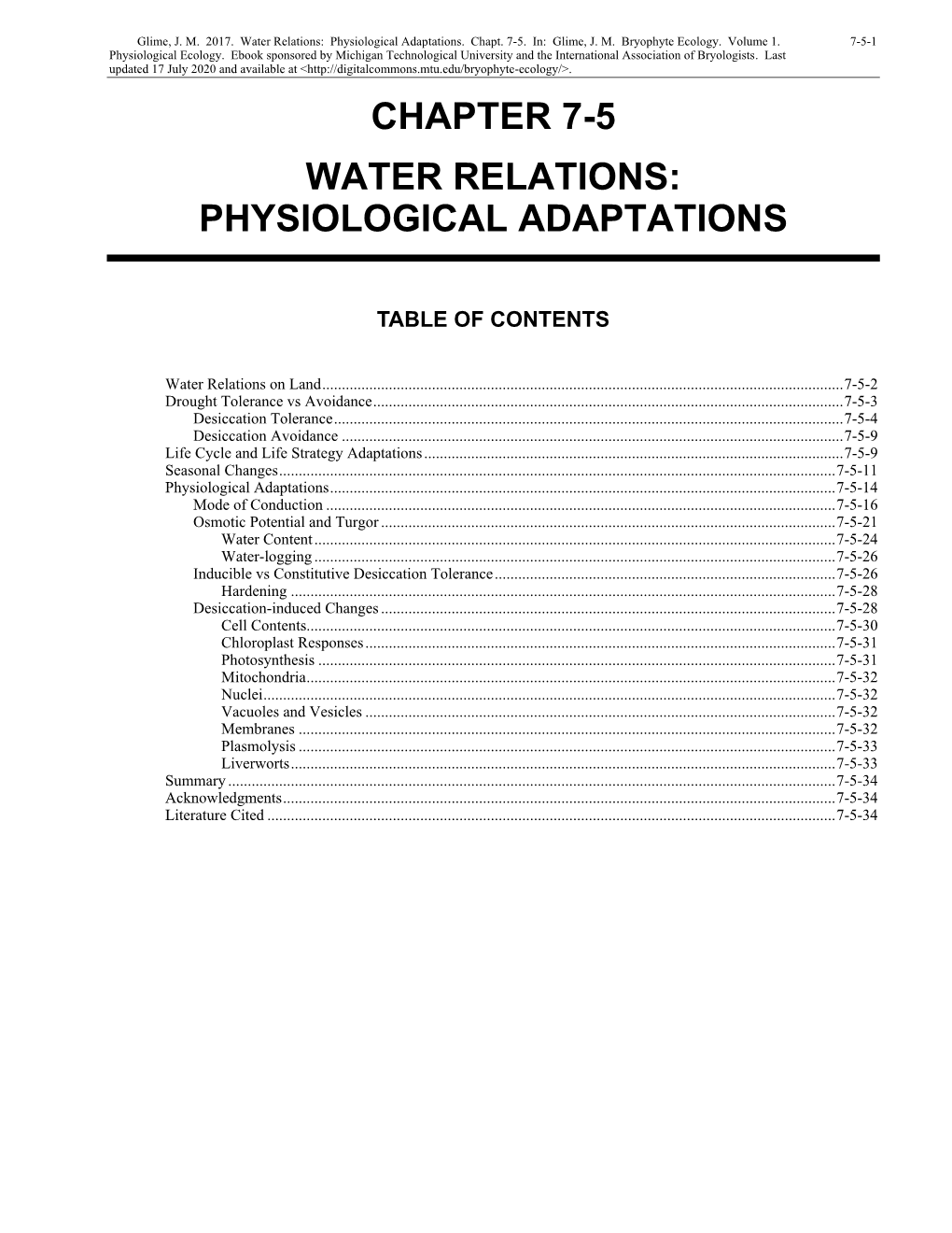 Volume 1, Chapter 7-5: Water Relations: Physiological Adaptations